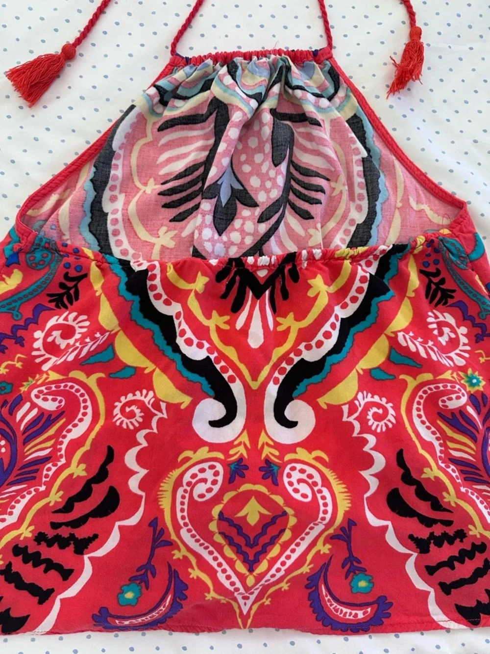 Flying Tomato Boho Halter Top Paisley Print Open Back Tie - Picture 4 of 7